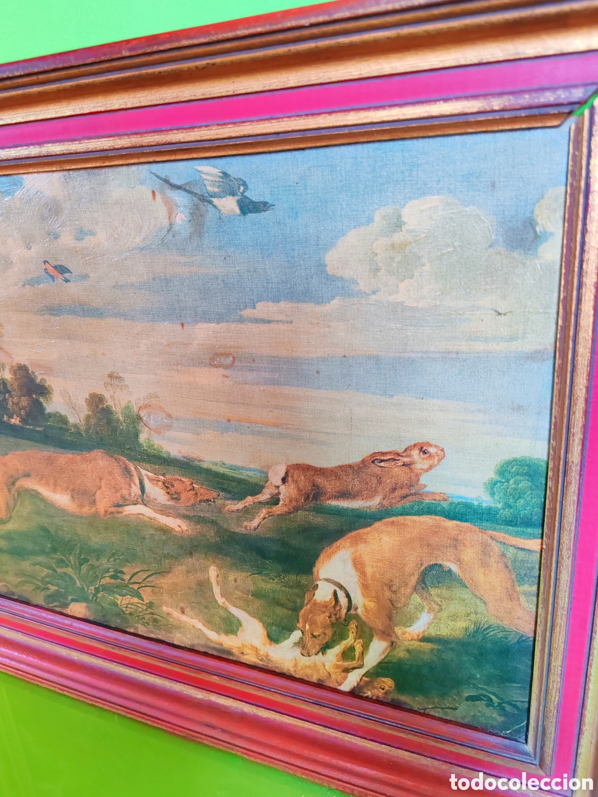 Arte: Cuadro de caza galgos y liebres - Foto 2
