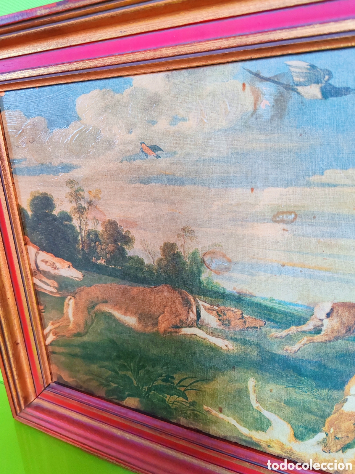 Arte: Cuadro de caza galgos y liebres - Foto 3
