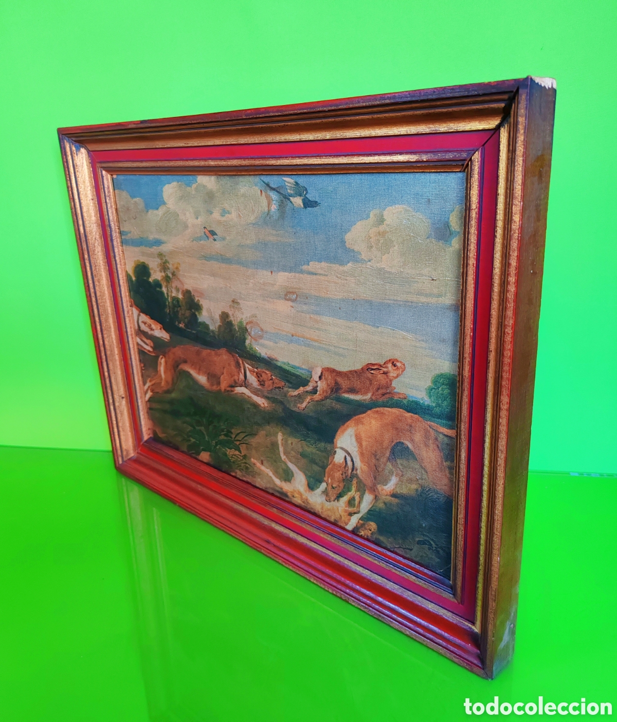 Arte: Cuadro de caza galgos y liebres - Foto 4