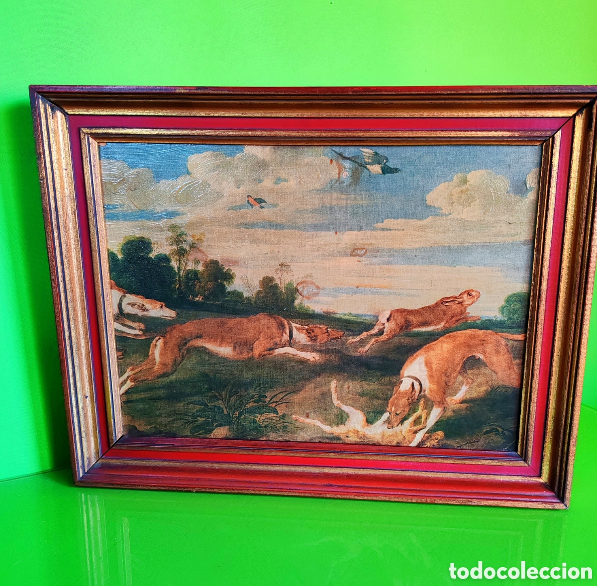 Arte: Cuadro de caza galgos y liebres - Foto 5
