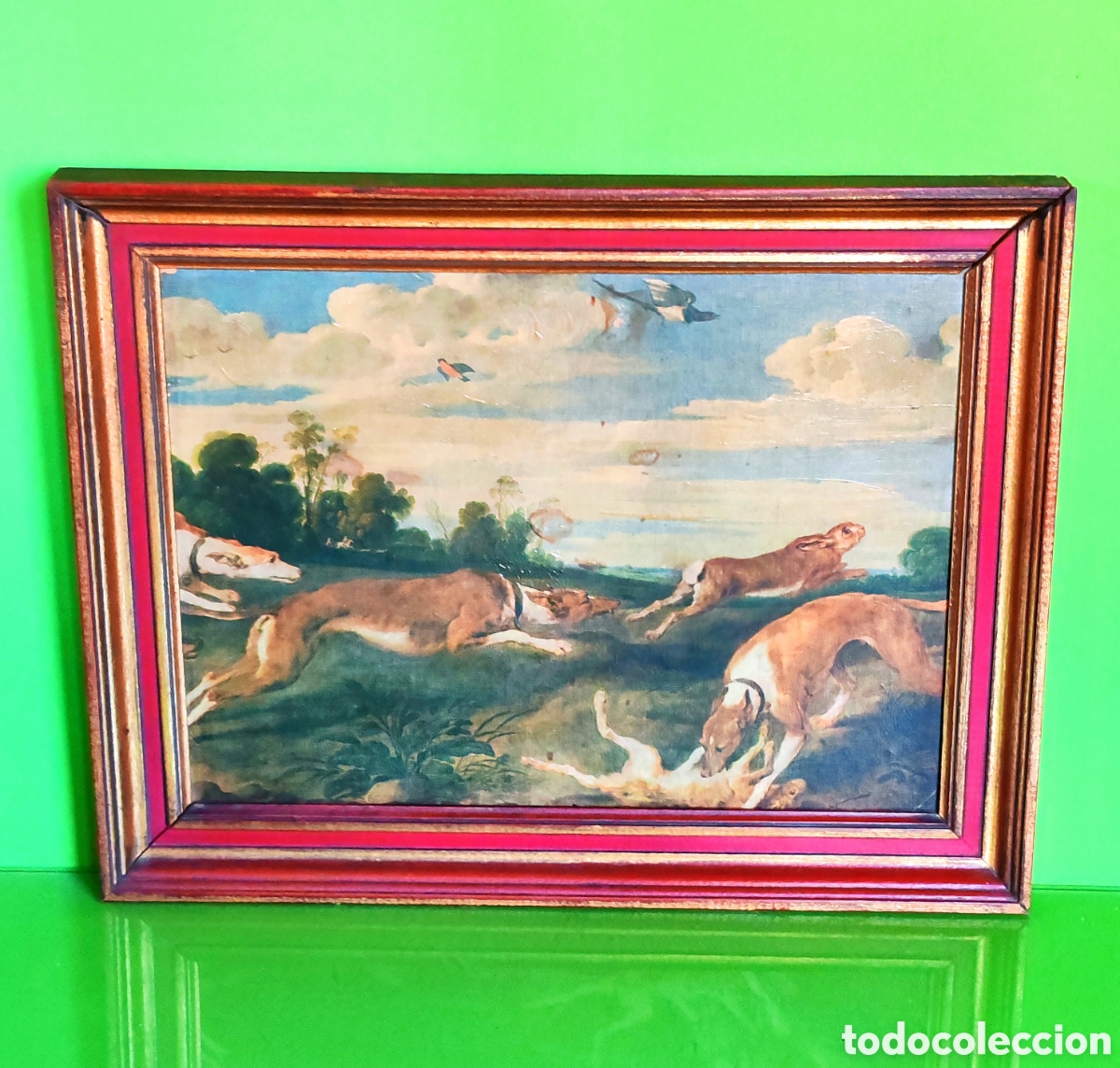 Arte: Cuadro de caza galgos y liebres - Foto 1
