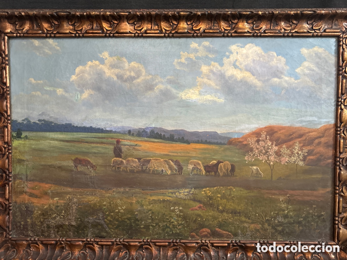 Arte: Cuadro grande lienzo, pastor con ganado. - Foto 1