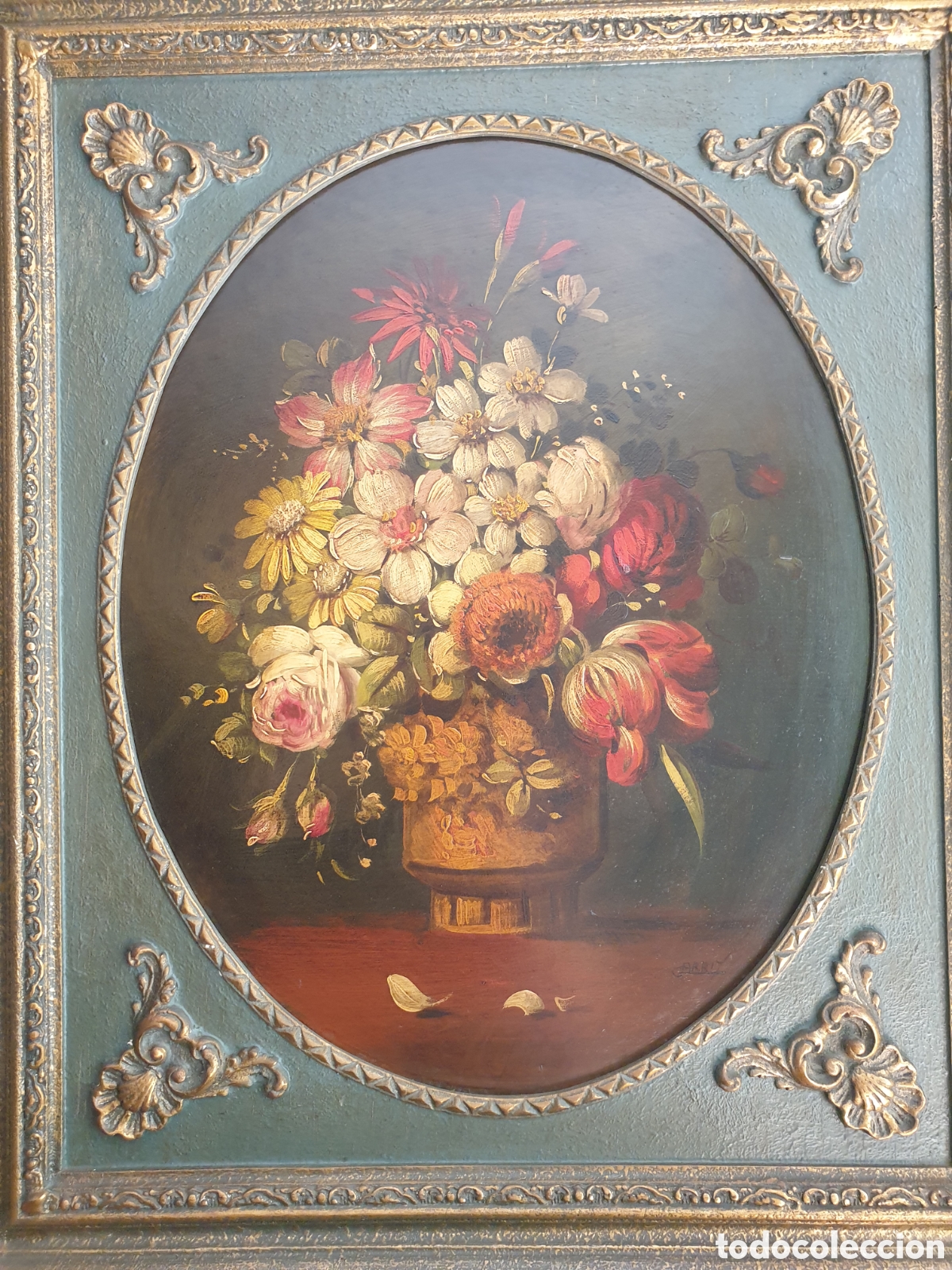 Arte: LOTE 2 BODEGONES FLORALES ANTIGUOS - Foto 3