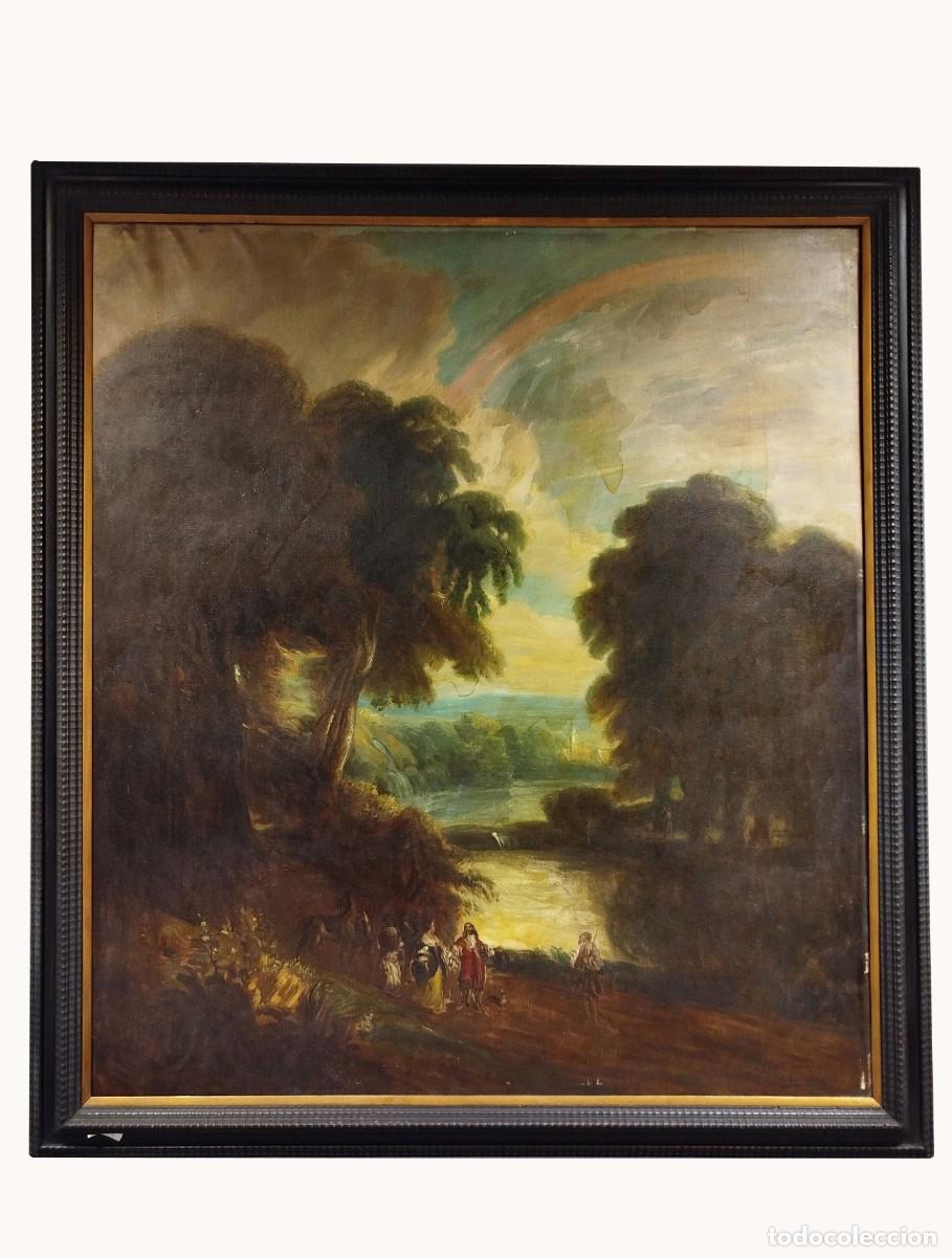 Arte: OLEO PAISAJE ORILLA DEL RIO FIRMADO ELIAS SALAVERRIA COPIA JACQUES D'ARTHOIS