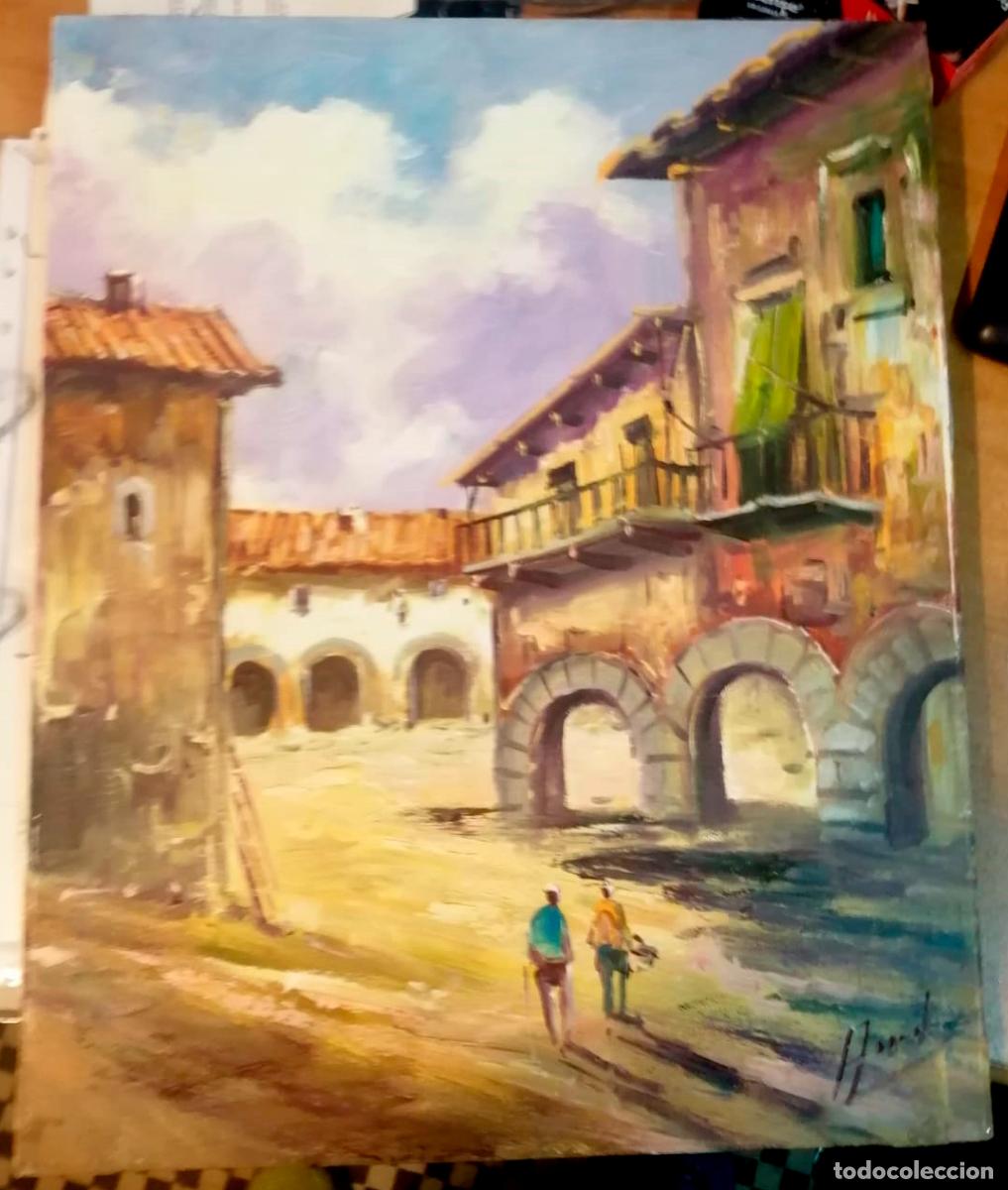 Arte: Pintura al oleo sobre lienzo del pintor amadeo . 1997 Girones 33x42 cm firmado. carrer de santa Pau
