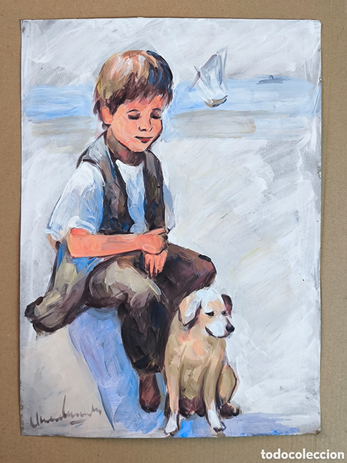 Kunst: Ni&ntilde;o con su perro en la playa ( expresionismo )