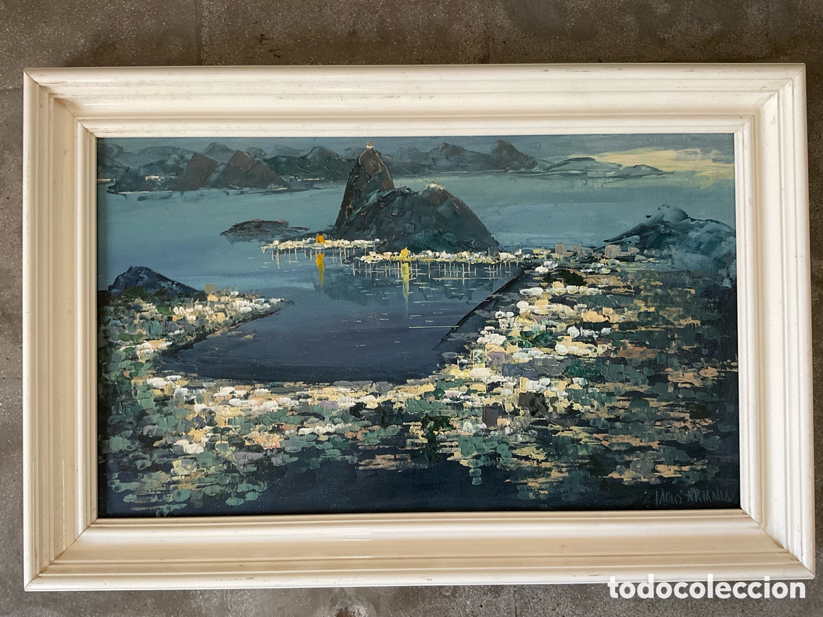 Arte: Pablo Matania , paisaje Nocturno Pan de Azucar Rio de Janeiro ,oleo firmado