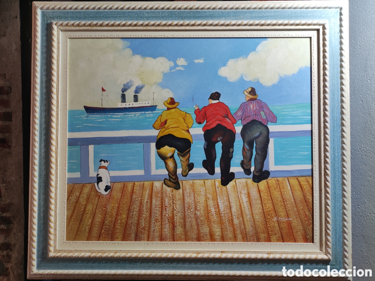 Art: Cuadro personajes mirando al mar fdo.