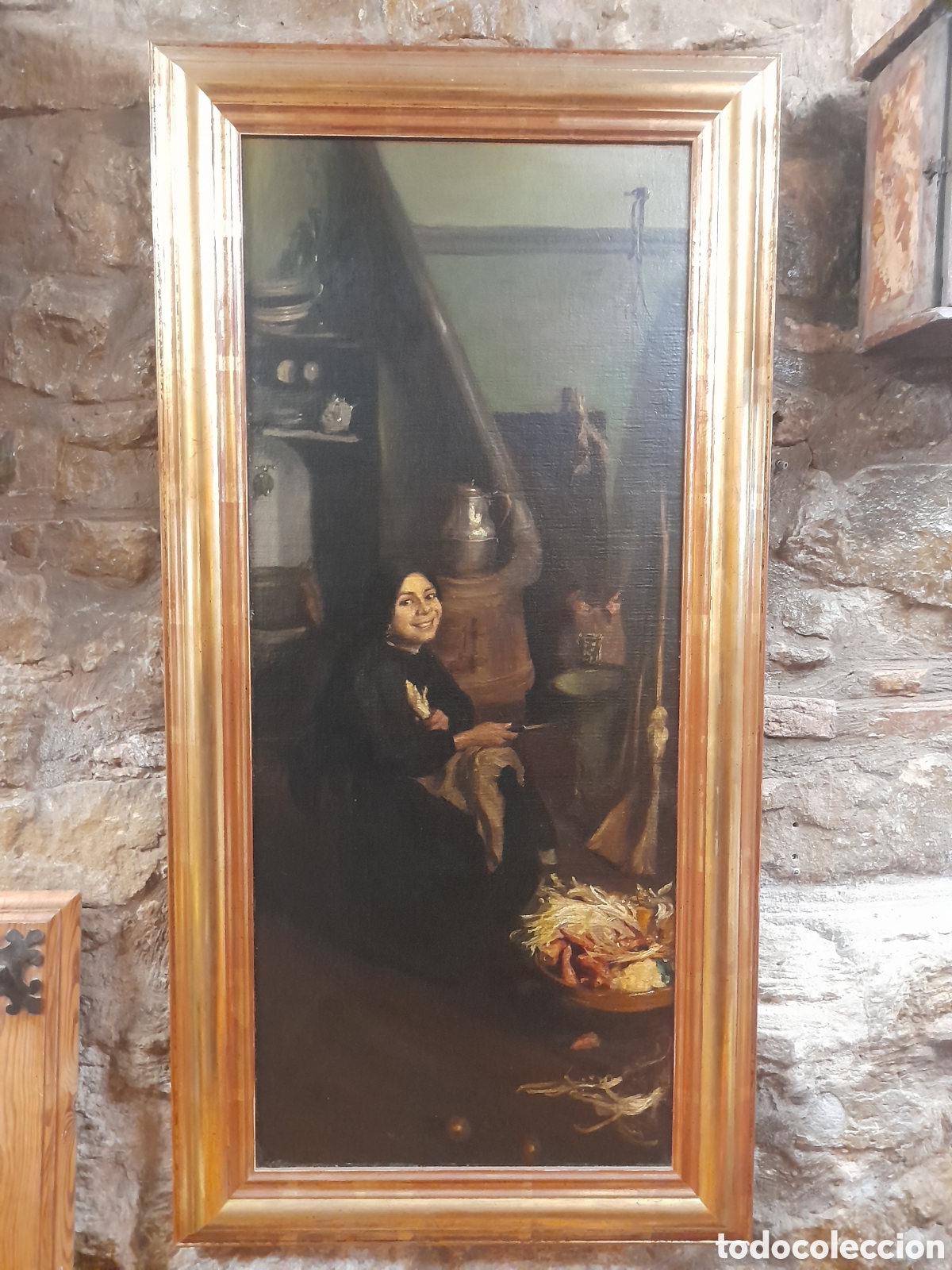 Arte: &Oacute;leo sobre lienzo mujer en cocina - Foto 1