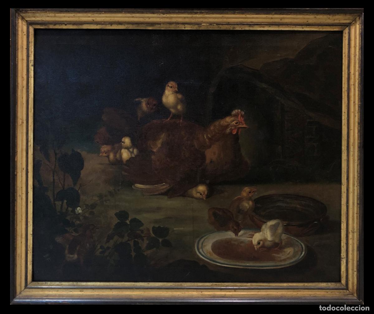 Arte: magnifico bodegon de gallina y pollitos - Foto 1