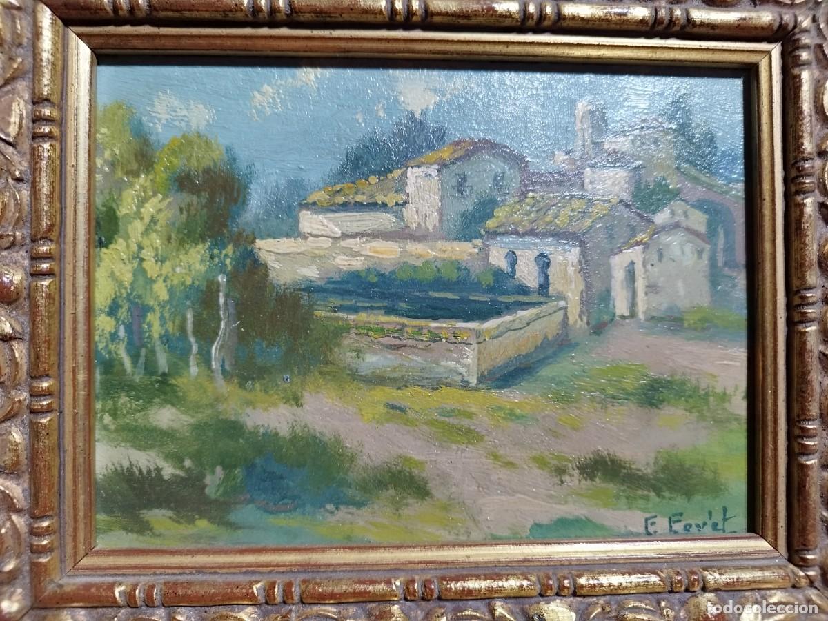 Arte: CUADRO VISTA PANORAMICA DE PUEBLO - OLEO SOBRE TABLA - FIRMA F. FORES