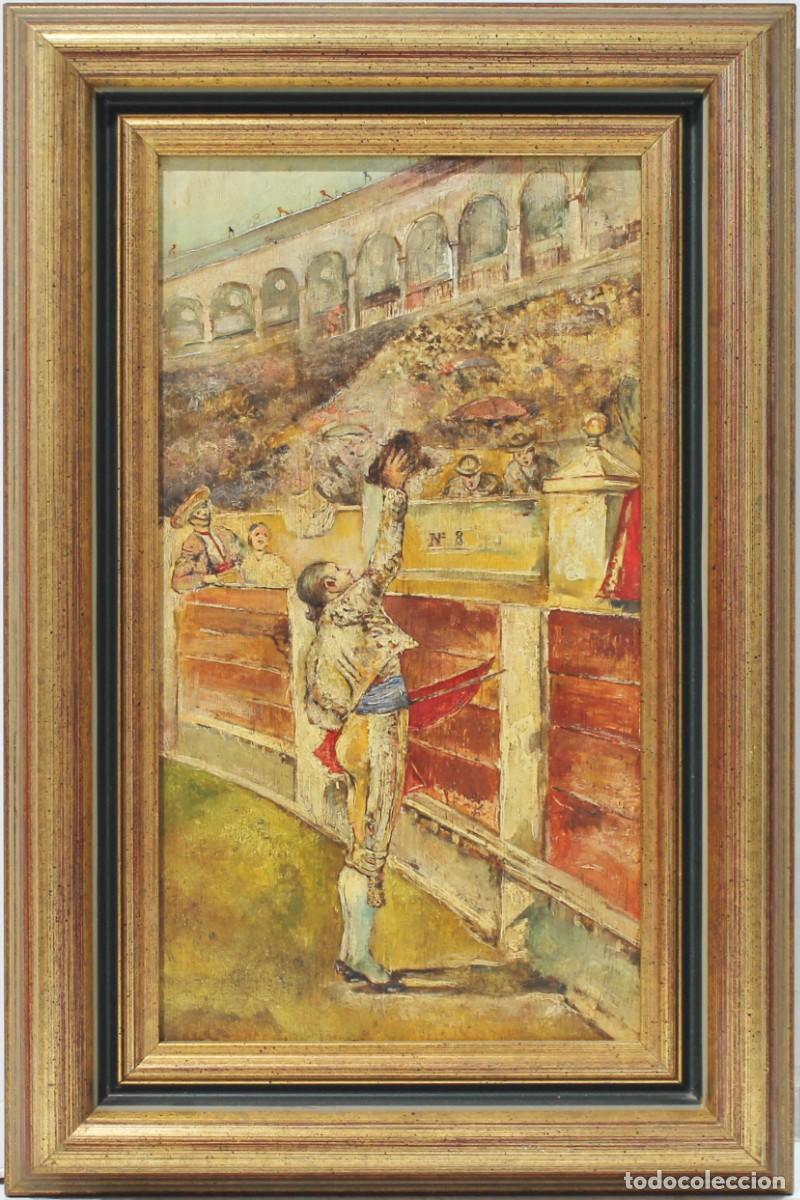Arte: &rdquo;Torero brindando&rdquo; - An&oacute;nimo - &Oacute;leo sobre tabla - Foto 1