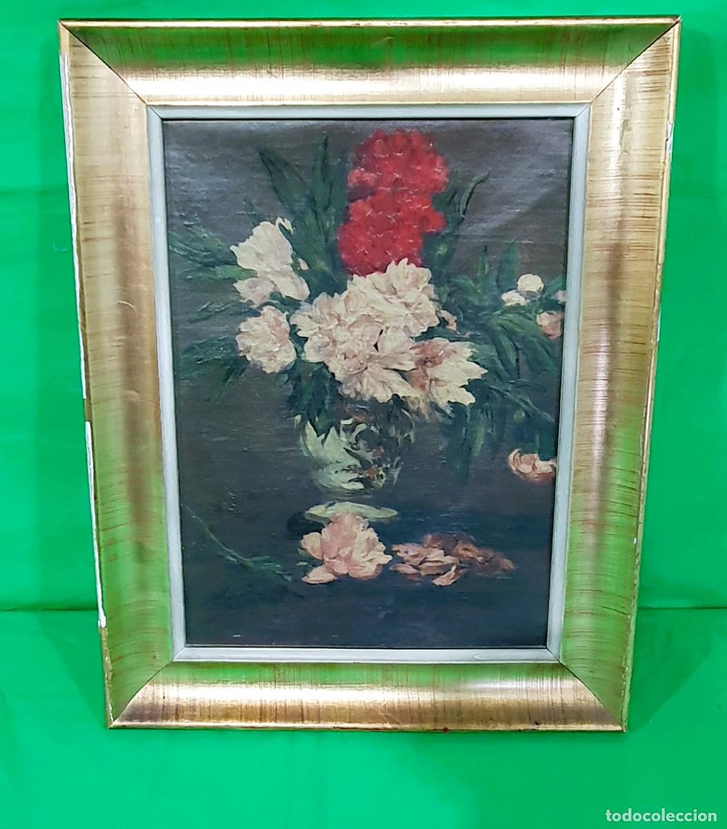 Arte: -Oleo sobre lienzo , jarr&oacute;n de peonias