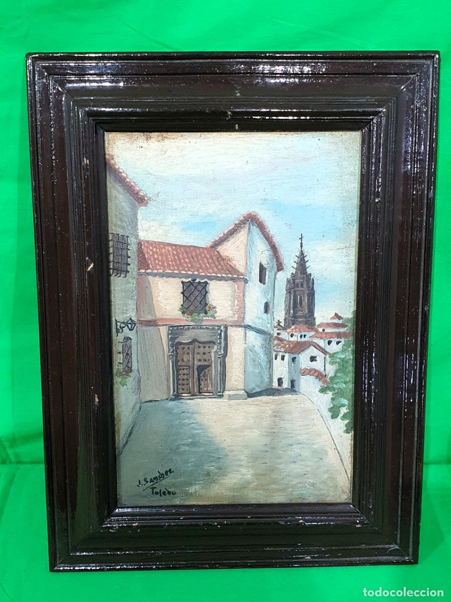 Arte: -Oleo sobre tabla firmado J.Sanchez obra Toledo