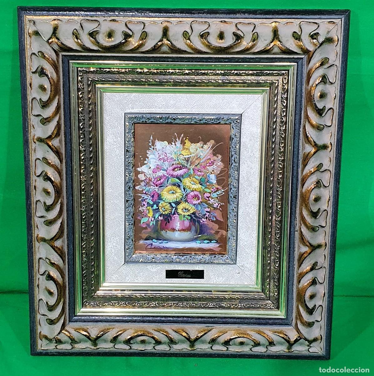 Arte: -Oleo sobre cobre, flores , firmado Grau