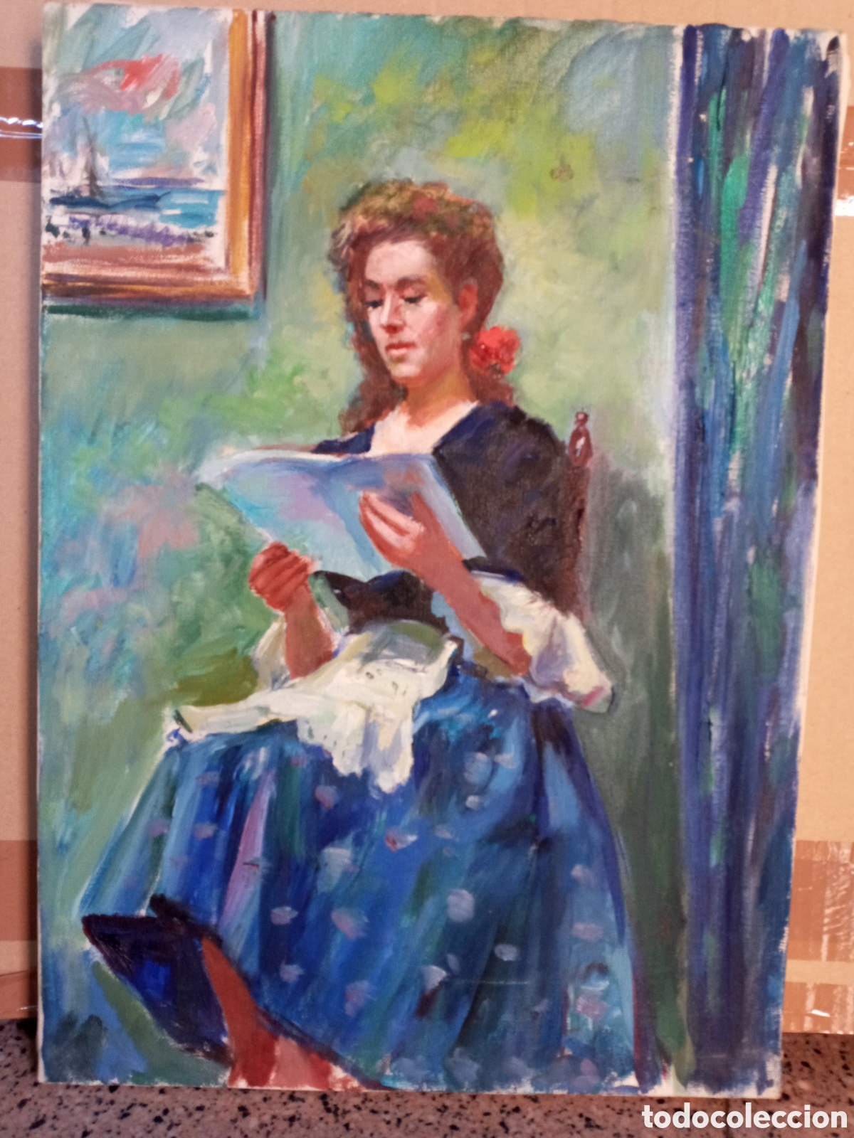 Arte: ANTIGUO CUADRO PINTADO AL &Oacute;LEO. - Foto 2