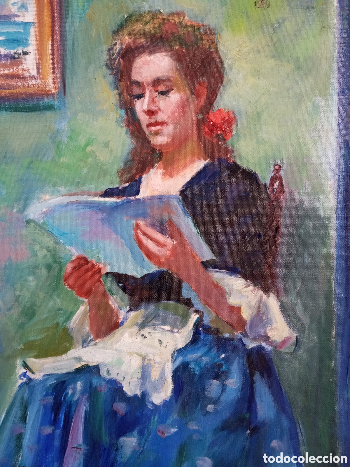 Arte: ANTIGUO CUADRO PINTADO AL &Oacute;LEO. - Foto 3