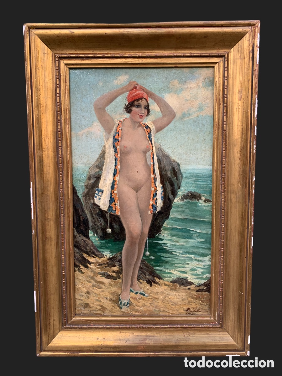 Arte: MUJER EN LA PLAYA (PRADILLA) FINALES DEL SIGLO XIX - Foto 1
