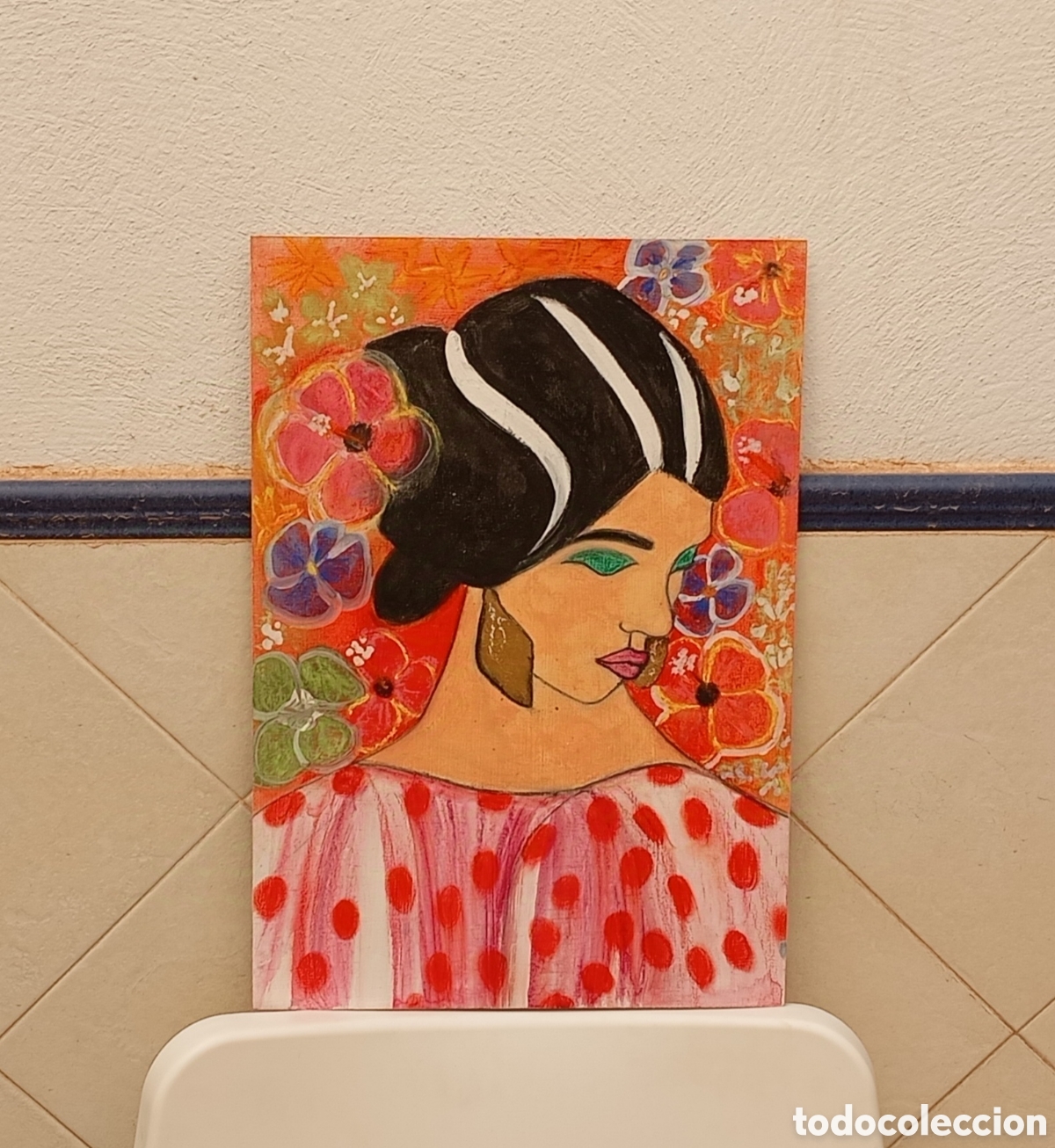 Arte: cuadro sevillana sobre tabla - Foto 1
