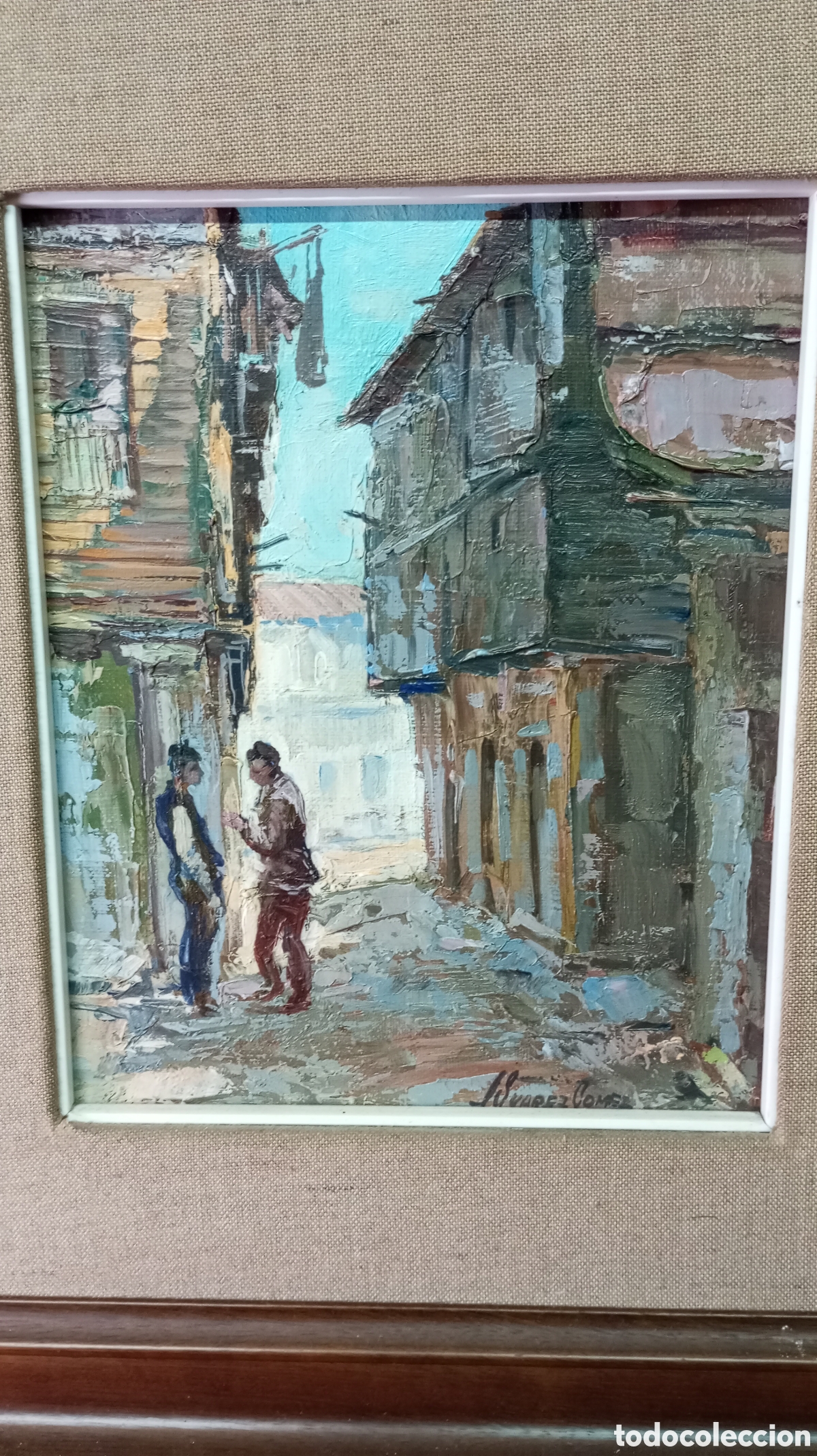 Kunst: &Oacute;leo sobre Lienzo &rdquo;La Alberca&rdquo; - JOS&Eacute; SU&Aacute;REZ G&Oacute;MEZ (1935-2024) - Impresionismo / Enmarcado