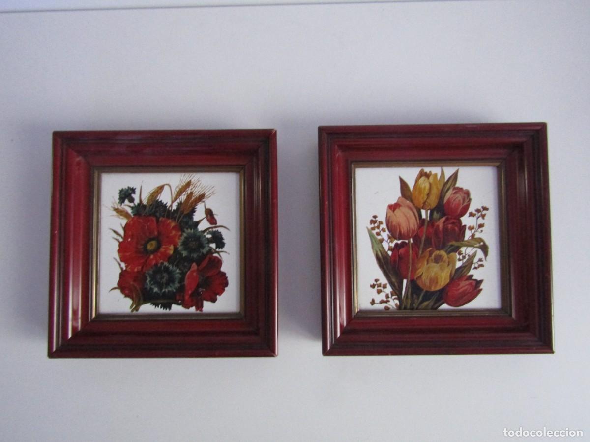 Arte: LOTE DE 2 PRECIOSOS CUADROS ENMARCADOS BODEGON FLORAL CERAMICO PINTADO HORMAECHEA BILBAO