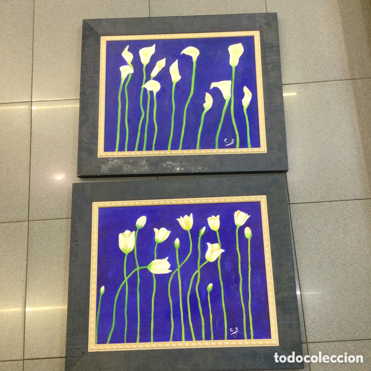 Art: Pareja de cuadros al &oacute;leo flores