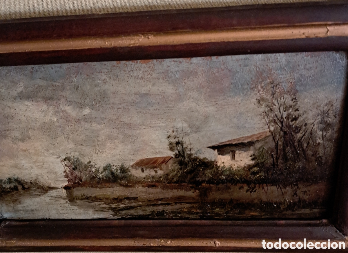 Arte: Lote de 4 &oacute;leos sobre tabla, con u marco original - Foto 2
