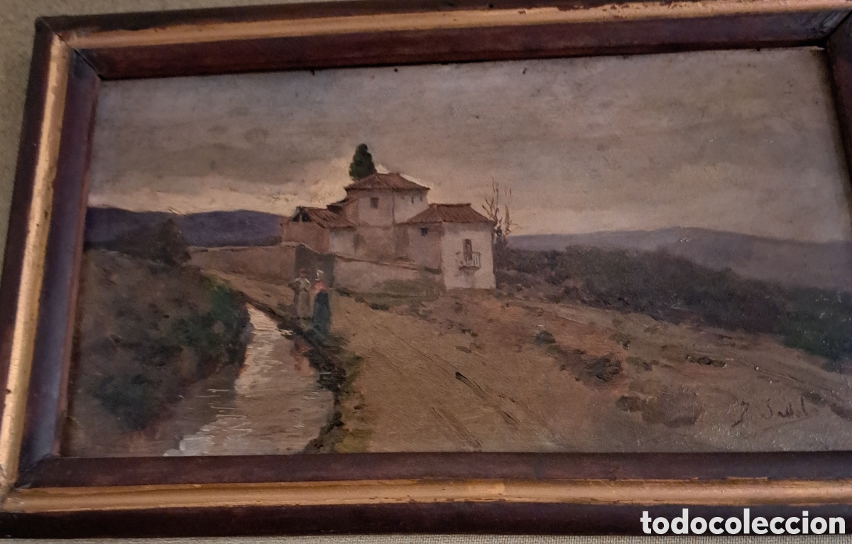 Arte: Lote de 4 &oacute;leos sobre tabla, con u marco original - Foto 1