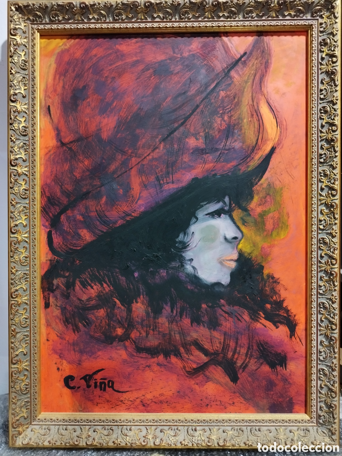 Arte: C.Vi&ntilde;as&rdquo;Mujer con sombrero rojo&rdquo;. - Foto 1