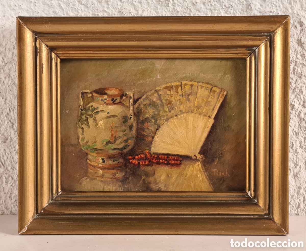 Arte: Cuadro Pintura &Oacute;leo Jarr&oacute;n Collar Abanico - Firmado Rick - Decoraci&oacute;n