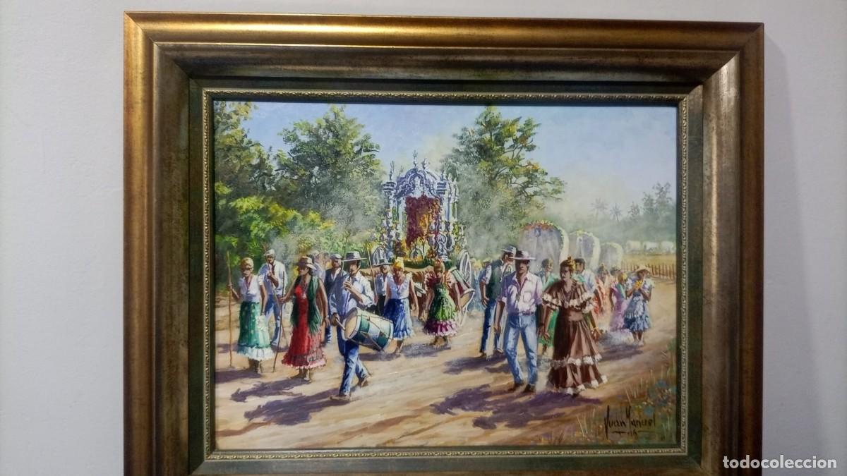 Arte: oleo sobre lienzo escena de el rocio - Foto 1