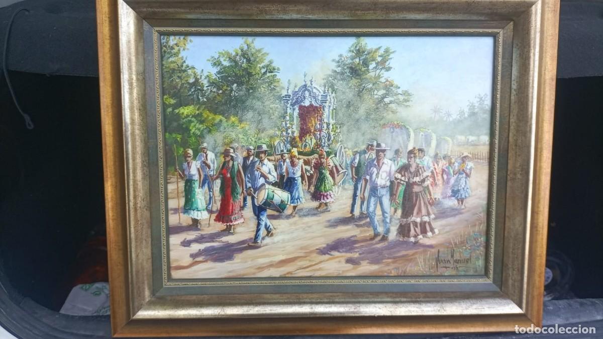 Arte: oleo sobre lienzo escena de el rocio - Foto 2