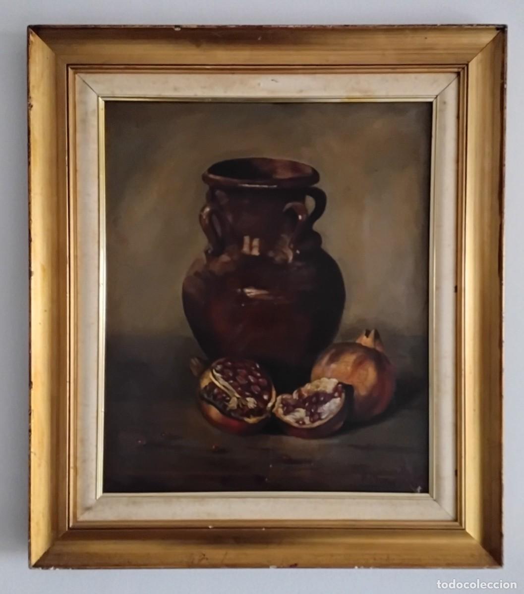 Arte: Bodeg&oacute;n con granada de R (o A) Mu&ntilde;oz en marco dorado - Foto 2