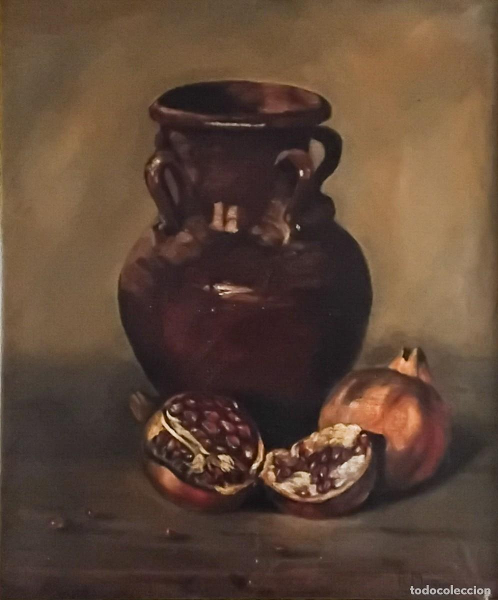 Arte: Bodeg&oacute;n con granada de R (o A) Mu&ntilde;oz en marco dorado - Foto 3