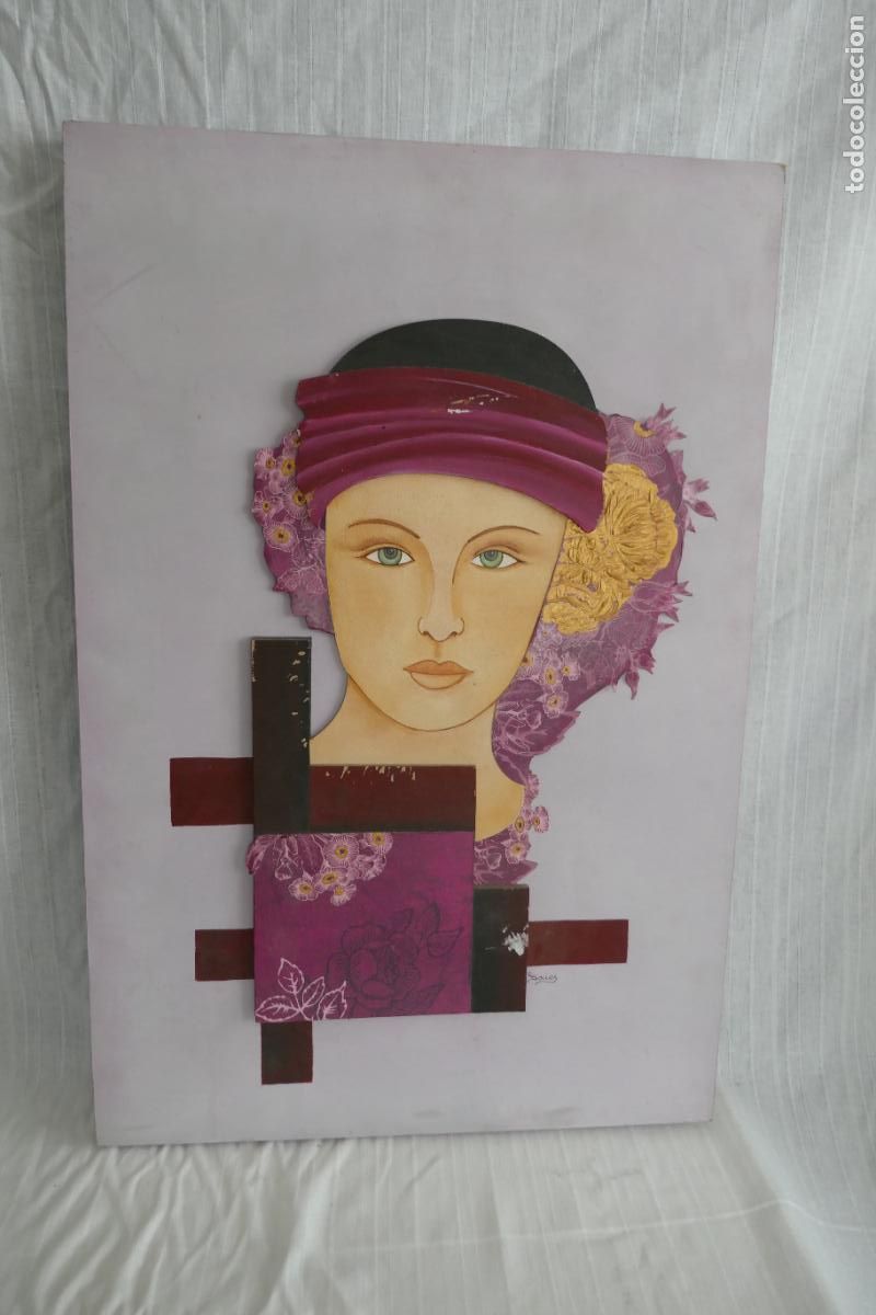 Arte: Oleo sobre tabla de una mujer. - Foto 1