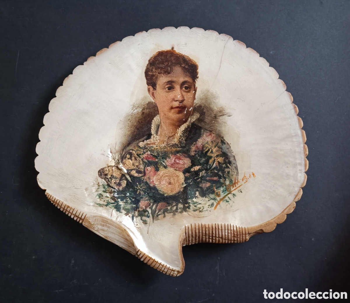 Arte: CONCHA NACARADA PINTADA SIGLO XIX - Foto 1