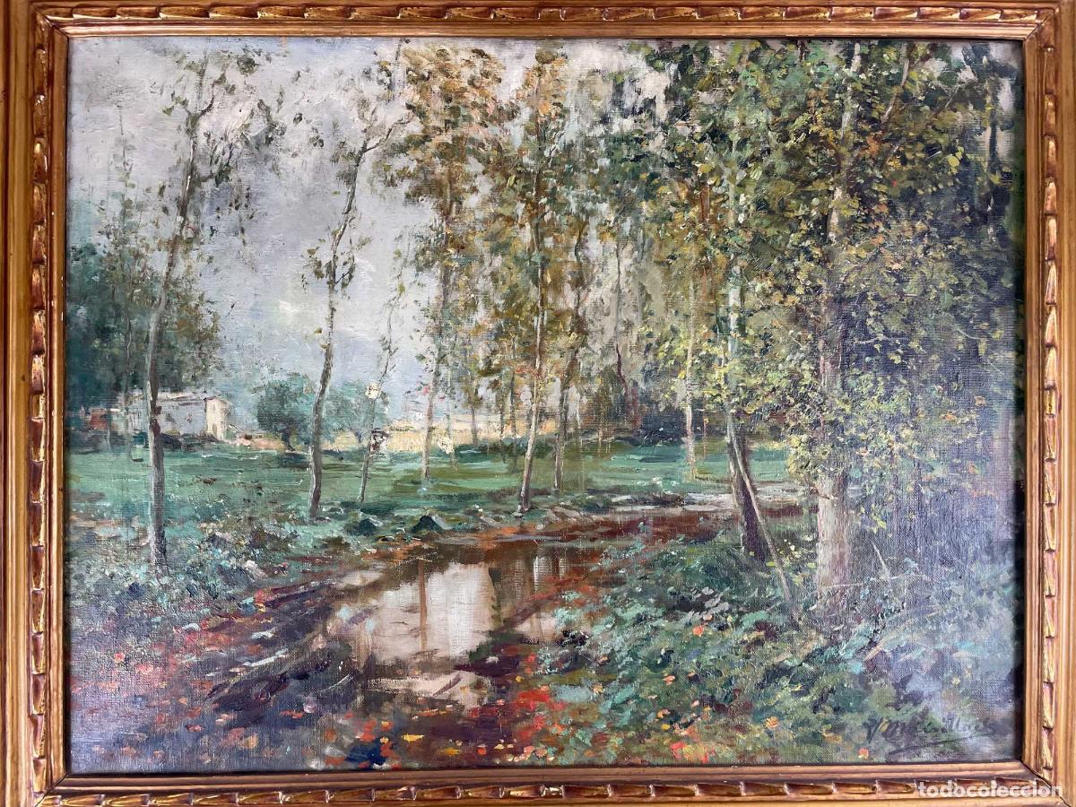 Arte: PAISAJE CAMPESTRE CON RIO. FIRMADO MARSILLAC. ESCUELA CATALANA. SIGLO XX