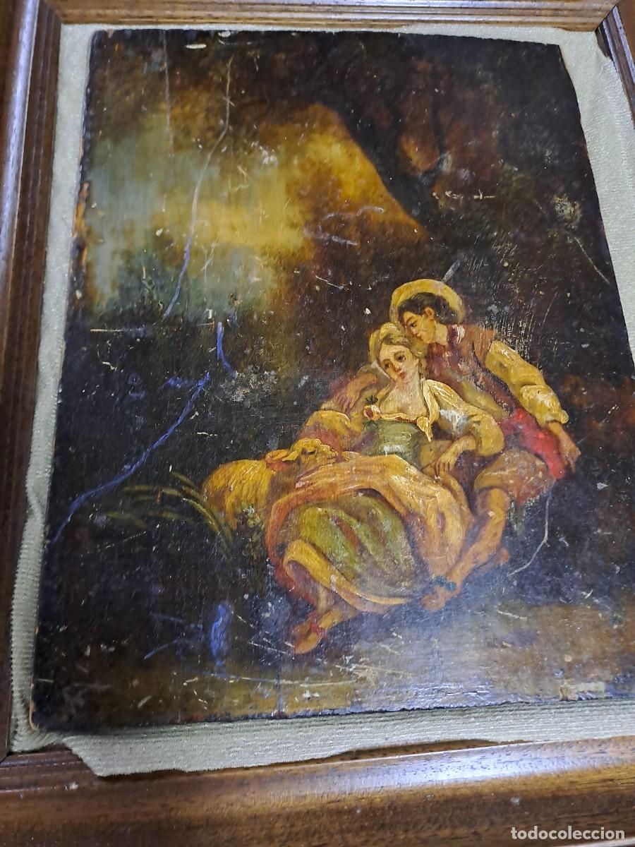 Arte: &Oacute;leo sobre tabla con escena rom&aacute;ntica - Foto 1