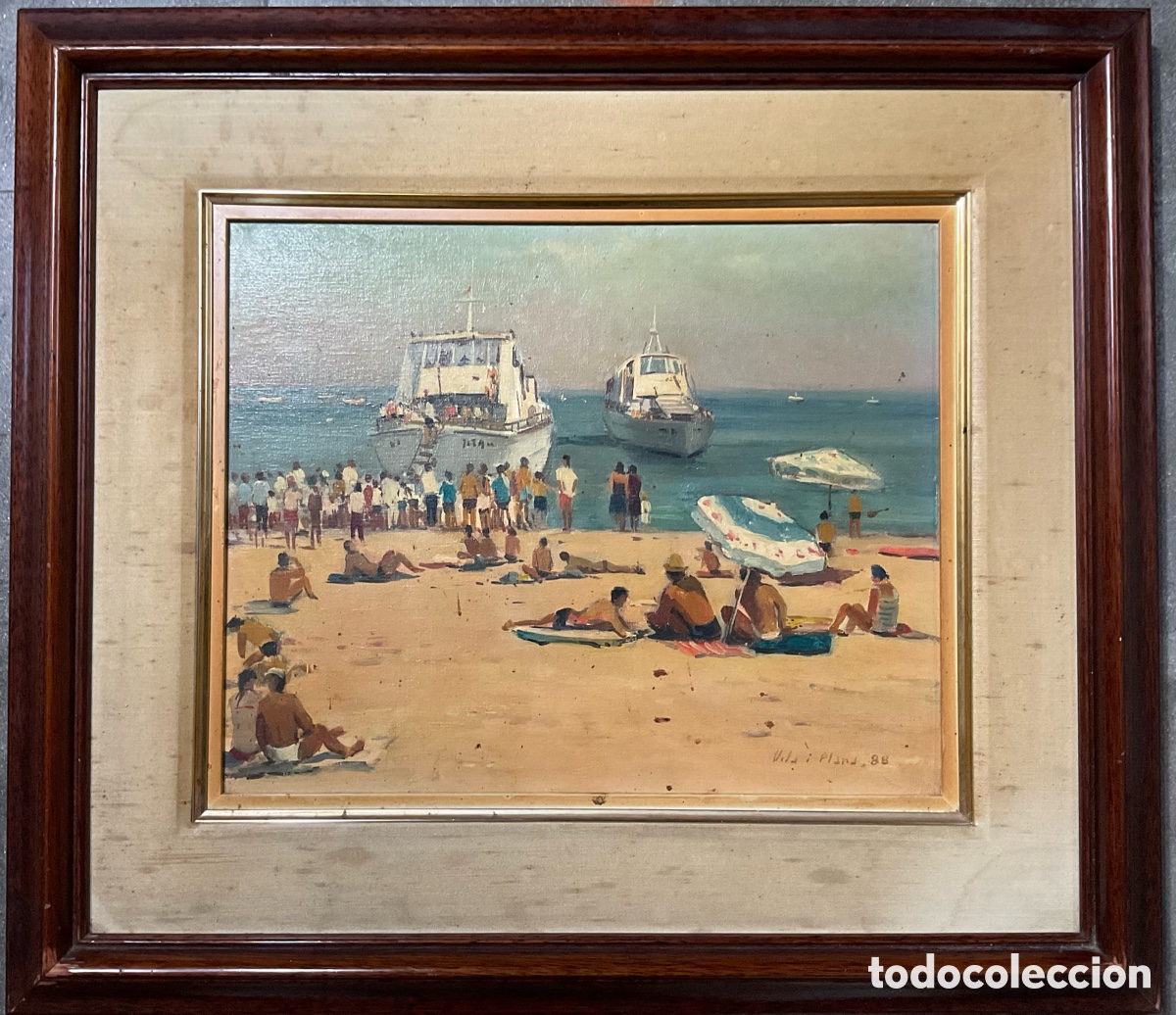 Arte: Llu&iacute;s Vila i Plana Oleo sobre tabla Paisaje de Playa