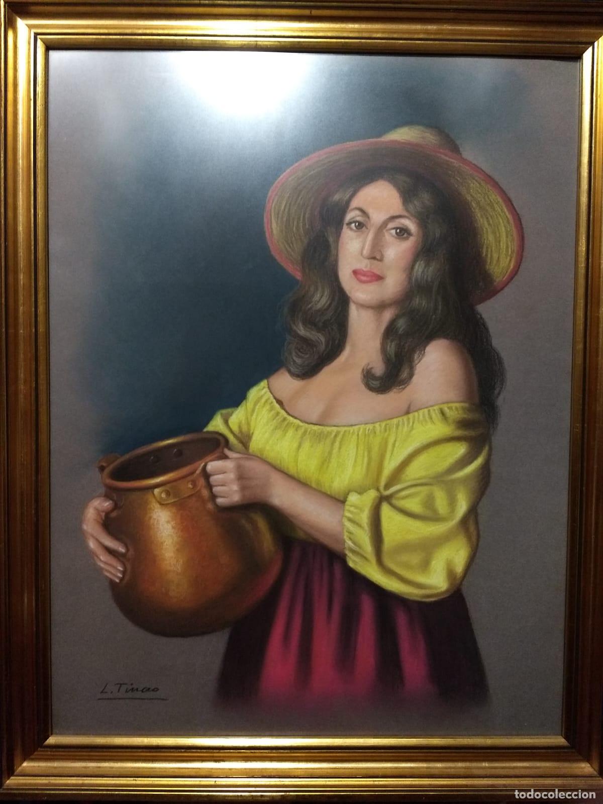 Arte: Cuadro enmarcado, realizado en Past&eacute;l por Ladislao Tinao Fernandez. T&iacute;tulo Retrato.