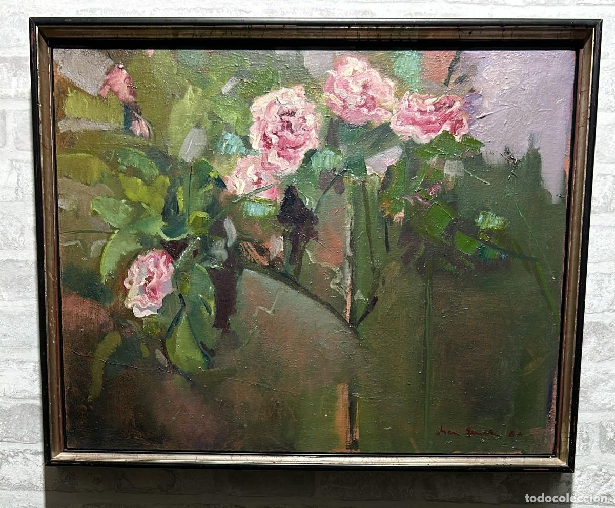 Kunst: OLEO SOBRE LIENZO DEL PINTOR JUAN SANCHEZ DE MANZANARES MOTIVOS DE ROSAS DE 55 X 69 CMS.