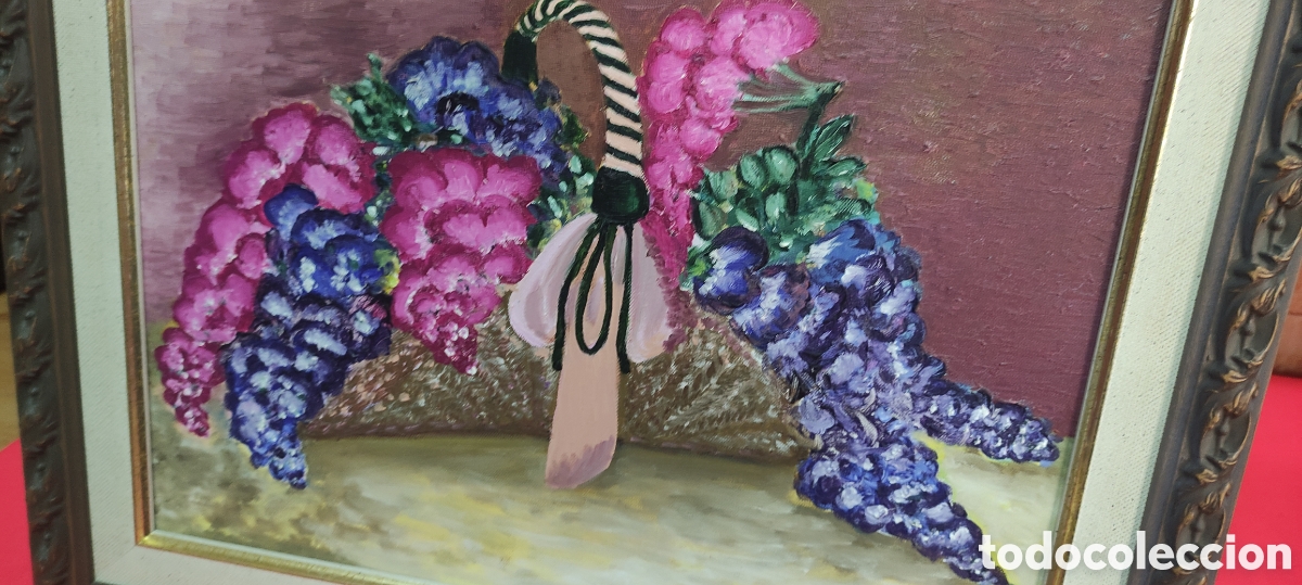 Arte: Cuadro, Oleo anonimo cesto de flores - Foto 2