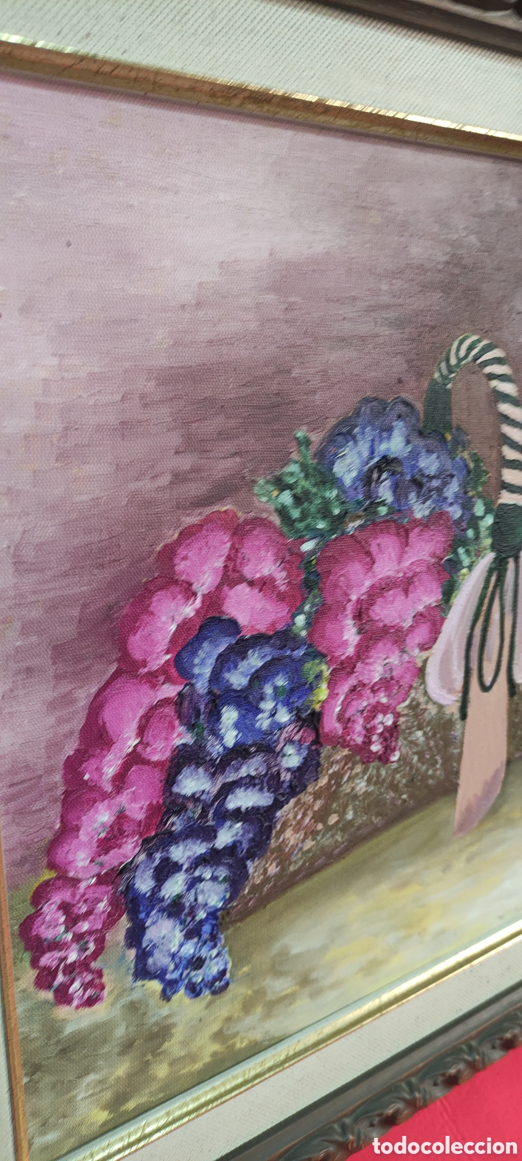 Arte: Cuadro, Oleo anonimo cesto de flores - Foto 4