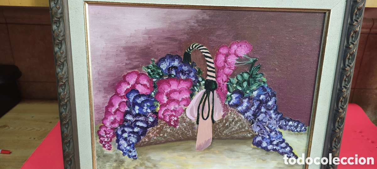 Arte: Cuadro, Oleo anonimo cesto de flores - Foto 6