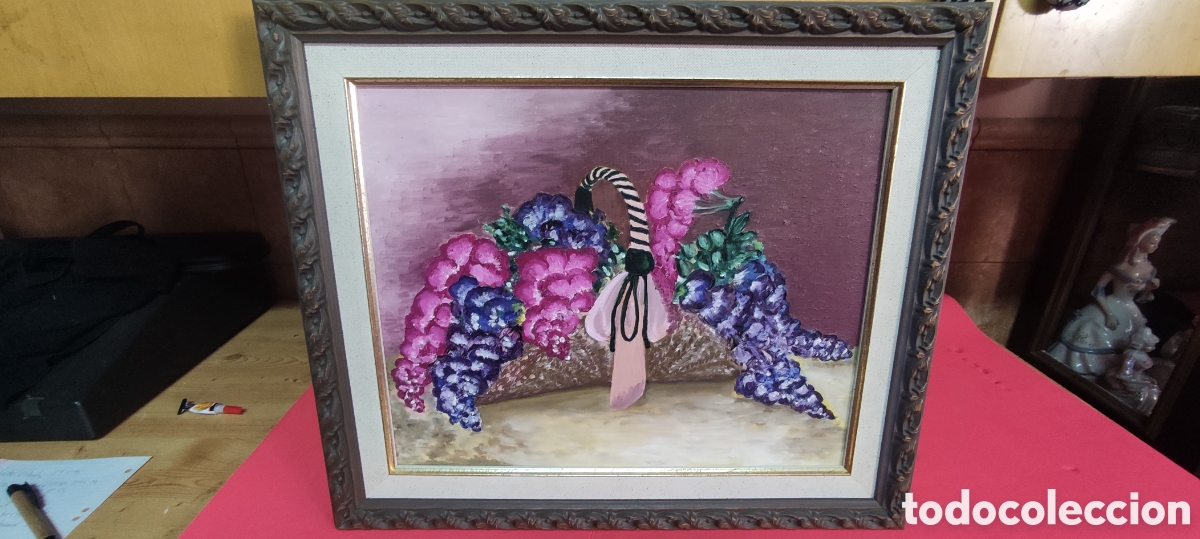 Arte: Cuadro, Oleo anonimo cesto de flores - Foto 7