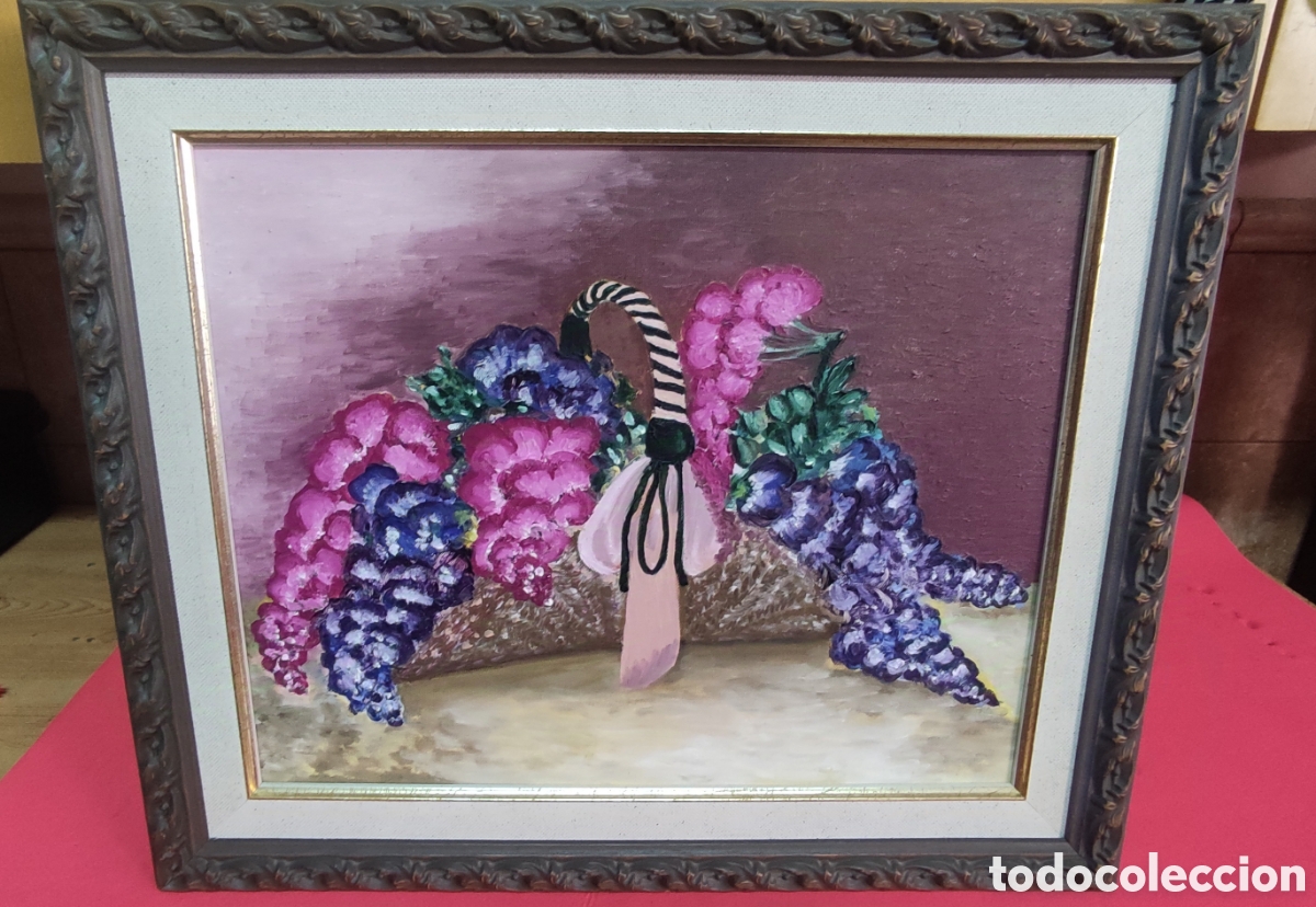 Arte: Cuadro, Oleo anonimo cesto de flores - Foto 1
