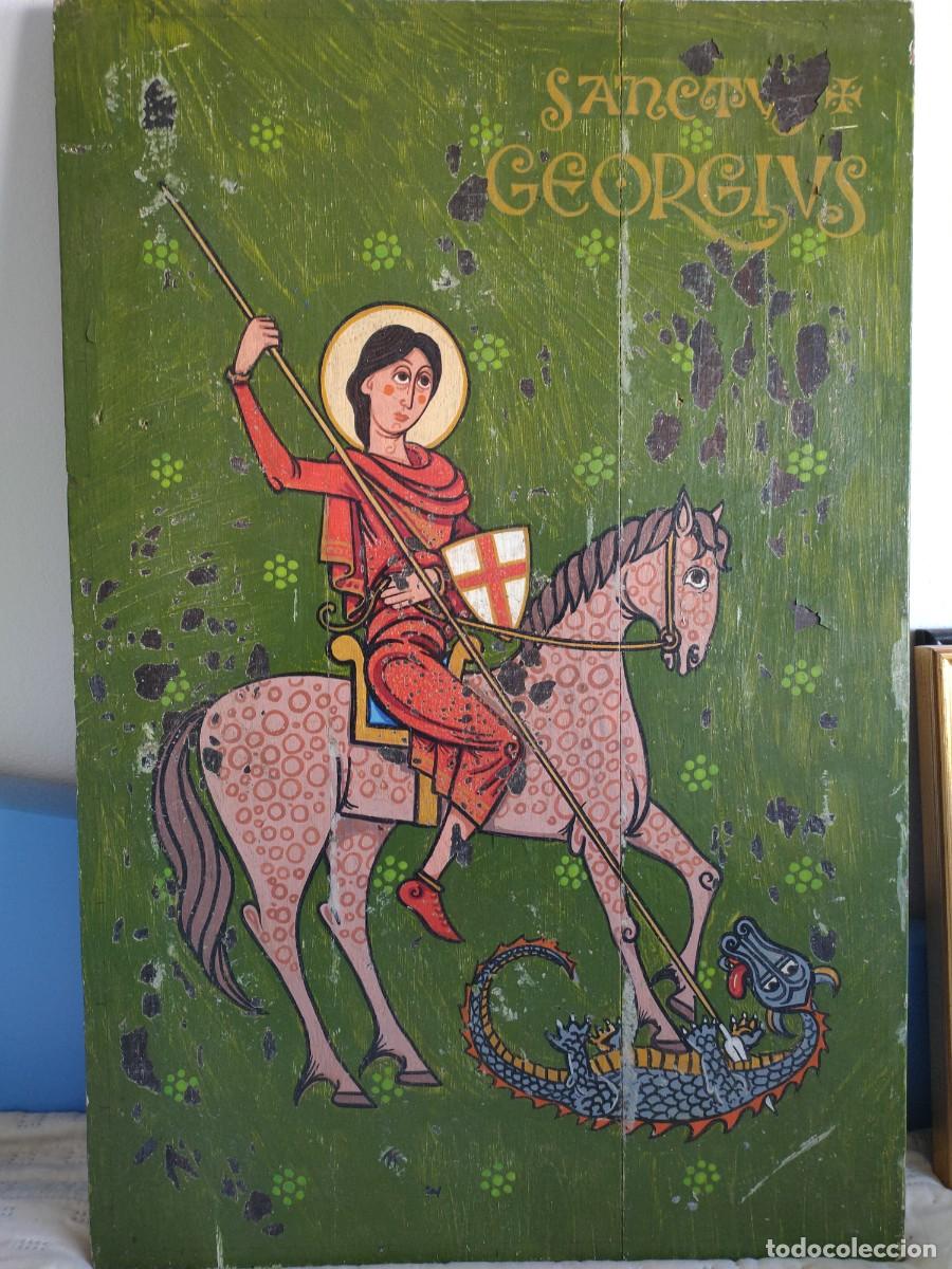 Arte: Sant Jorge y el drag&oacute;n t&eacute;cnica mixta sobre tabla - Foto 1