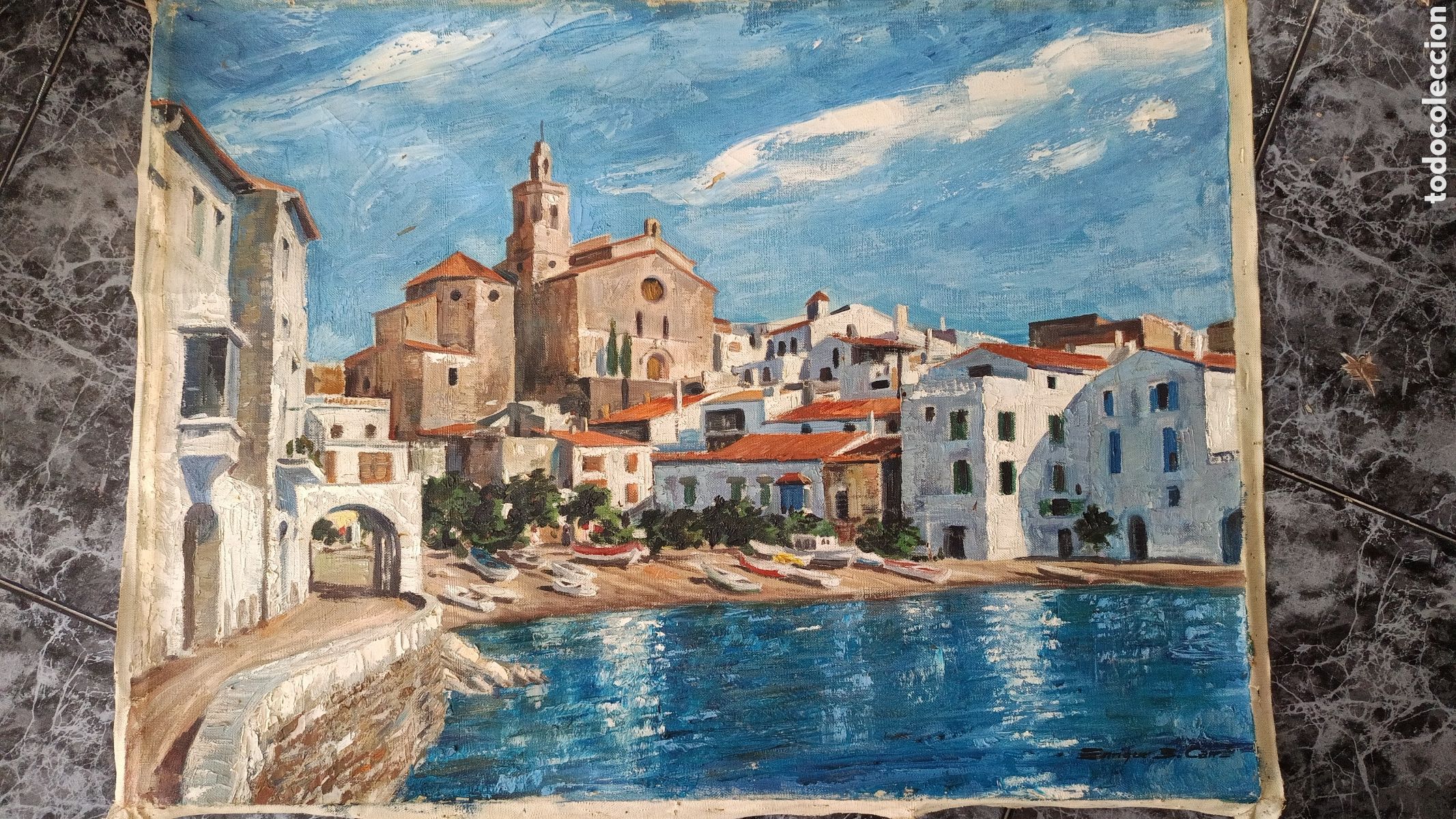 Arte: Lienzo Cadaqu&eacute;s autor falangista - Foto 1