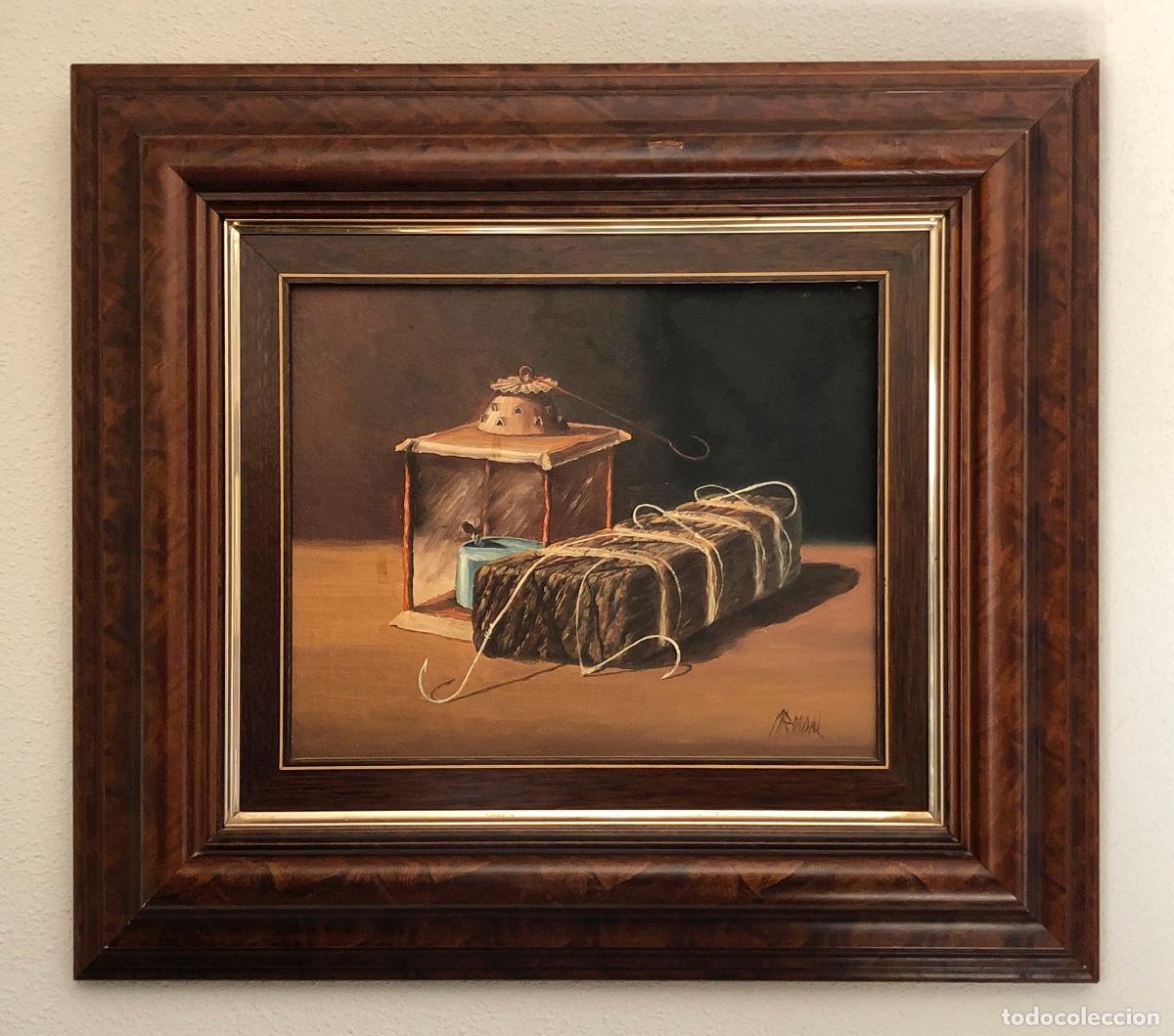 Arte: CUADRO &Oacute;LEO BODEG&Oacute;N ANZUELOS. FIRMADO M. RONDAL.