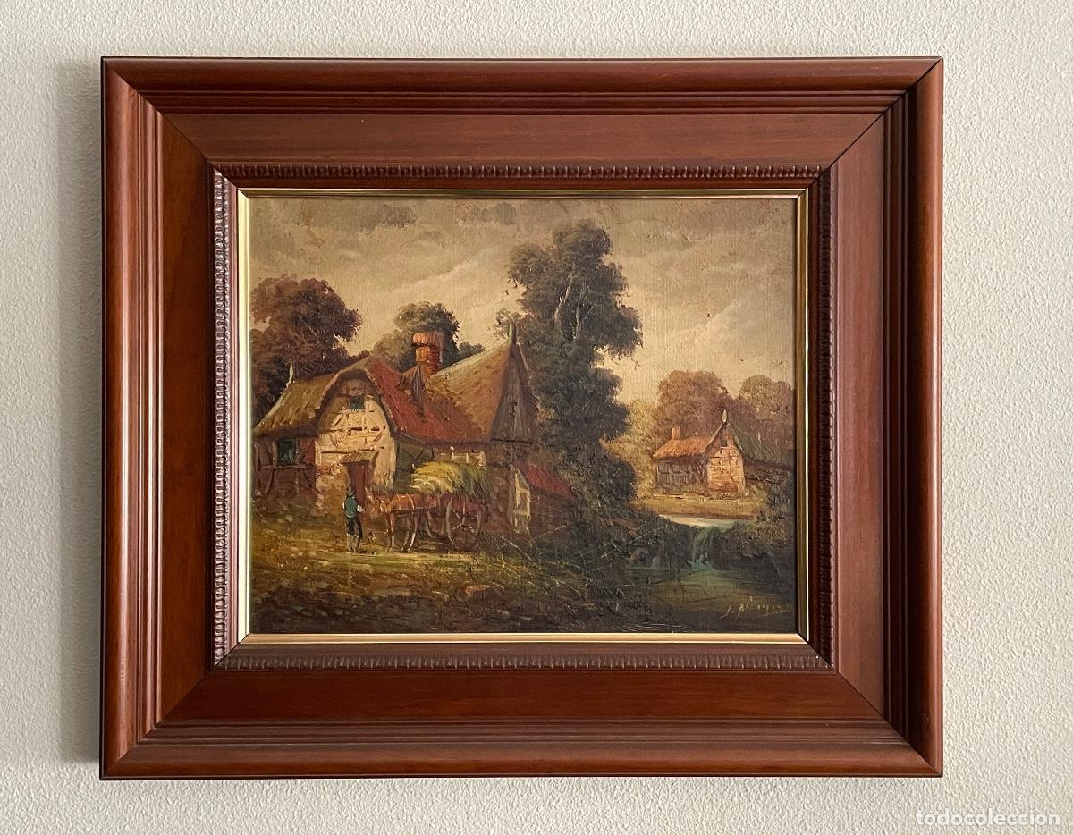 Arte: CUADRO &Oacute;LEO ESCENA RURAL PAISAJE. FIRMADO.